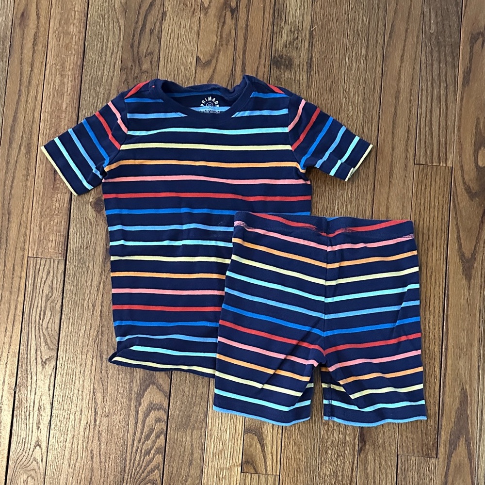 Primary Navy and Rainbow Striped Short PJs